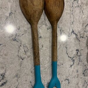 Pair of “shark week” wooden salad servers.